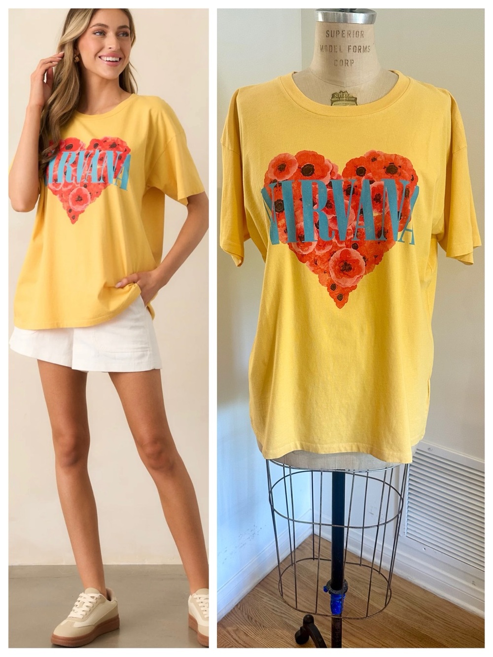 Daydreamer Nirvana ❤️-Shaped Box Yellow Tee, Small, NWT